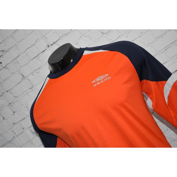 Umbro Soccer Goalie Shirt Mens Size Large Padded Elbows Polyester Orange Blue - Picture 10 of 10